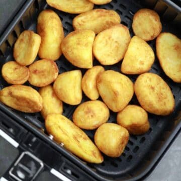 air fried frozen roast potatoes displayed.