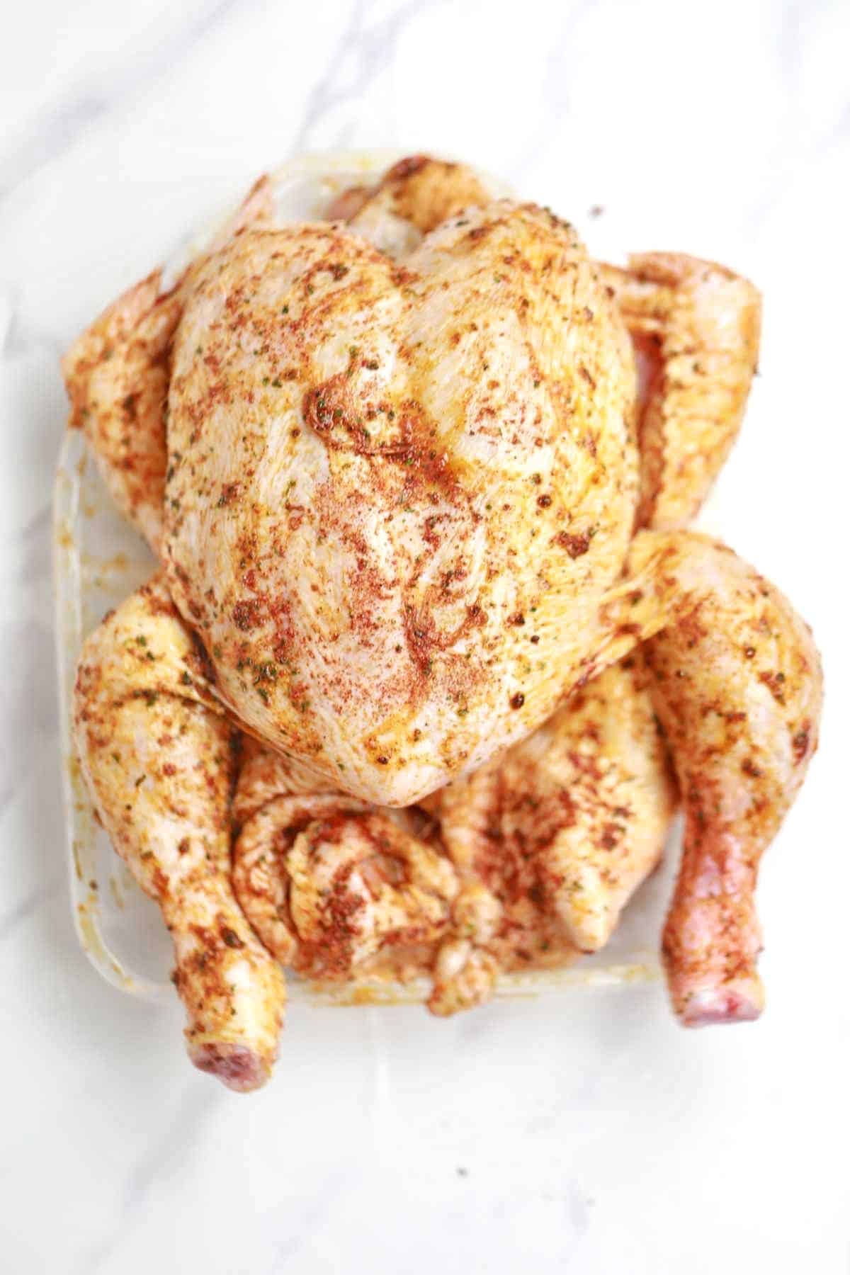 the marinated chicken displayed.